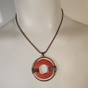 Vintage | Chico's Coral Metal Circle Pendant Necklace